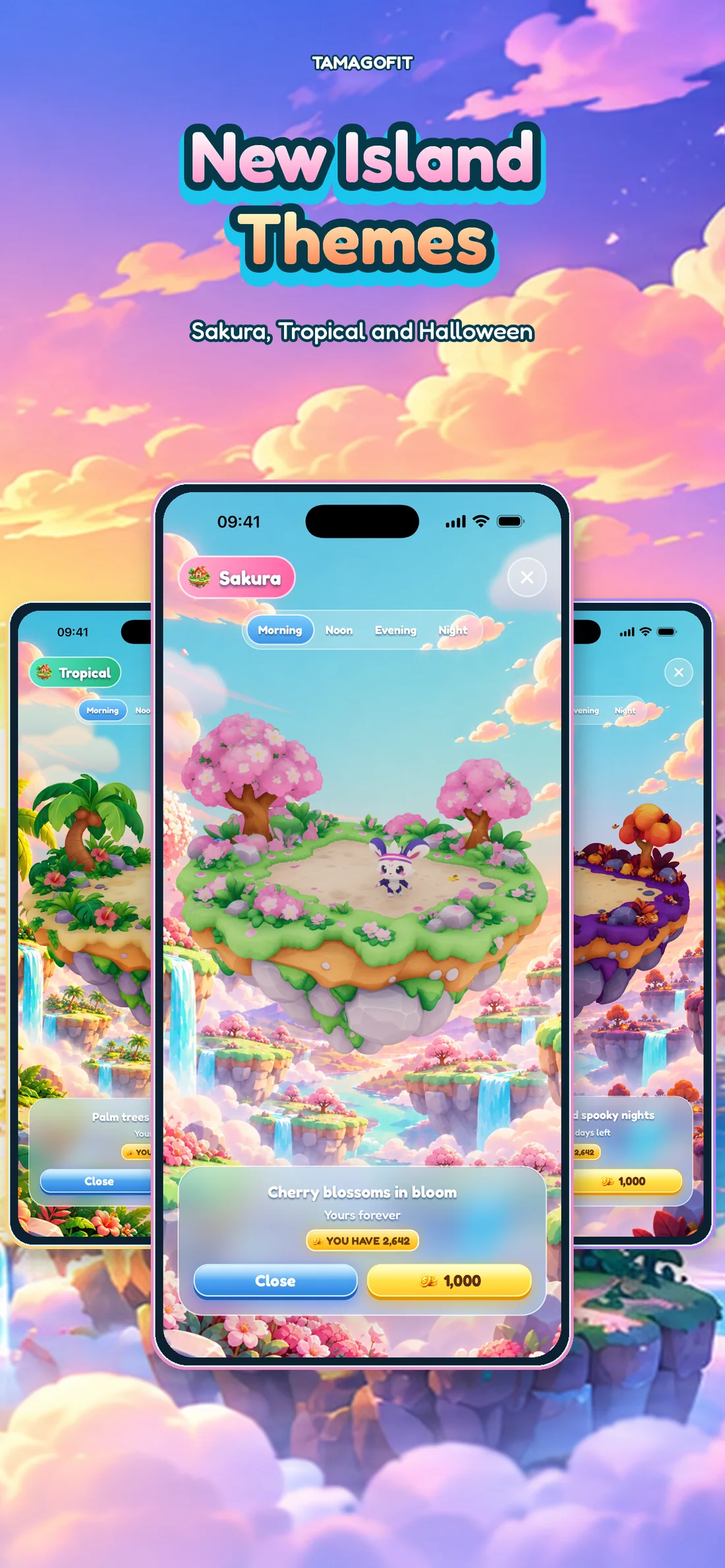 New island themes: Sakura, Tropical and Halloween.