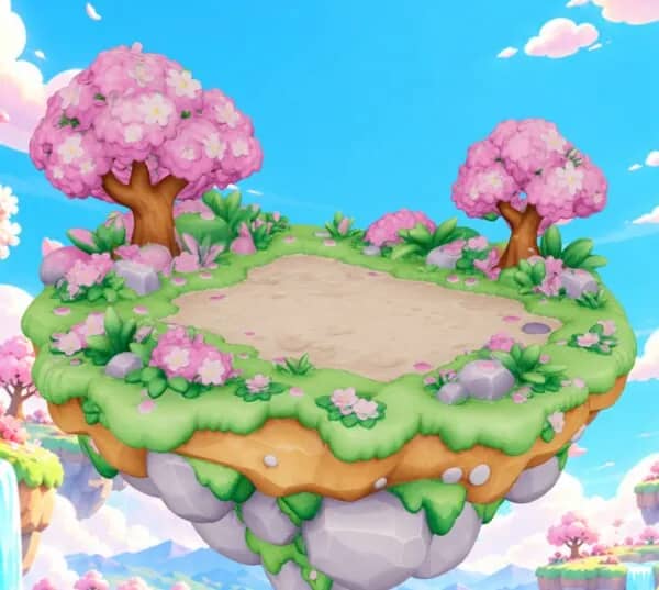 The Sakura island theme with pink cherry blossom trees
